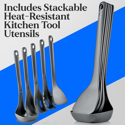 17-Piece Non-Stick Cookware Set - Space-Saving Induction Foldable Knob