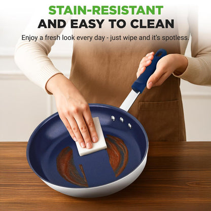 10 Nonstick Fry Pan with Lid Ceramic Coating Blue Silicone Handle