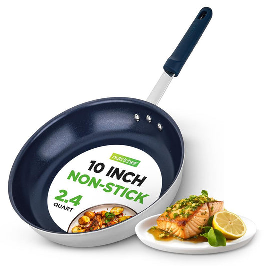 10 Nonstick Fry Pan - Easy Clean Ceramic Coating Blue Silicone Handle