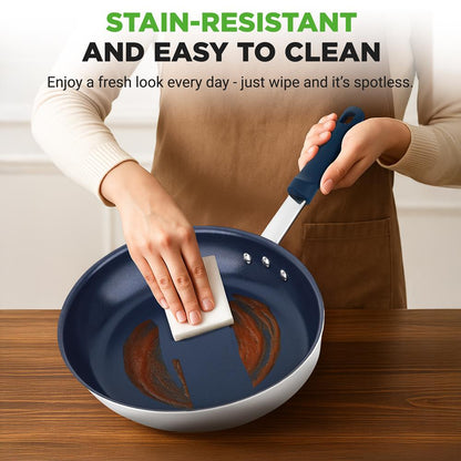 10 Nonstick Fry Pan - Easy Clean Ceramic Coating Blue Silicone Handle