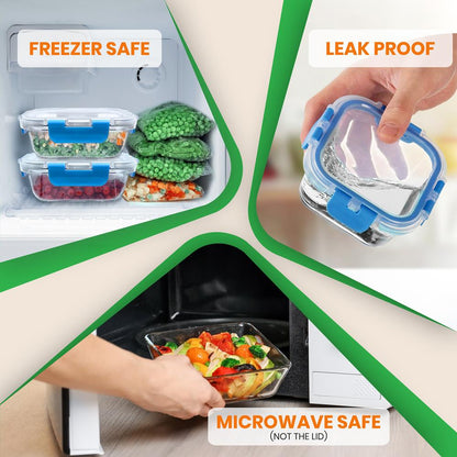 24-Piece Glass Food Storage Set Airtight Leak-Proof Blue
