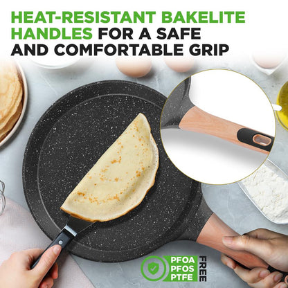11 Non-Stick Crepe Pan Easy Clean Marble Coating Includes Spreader