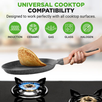 11 Non-Stick Crepe Pan Easy Clean Marble Coating Includes Spreader