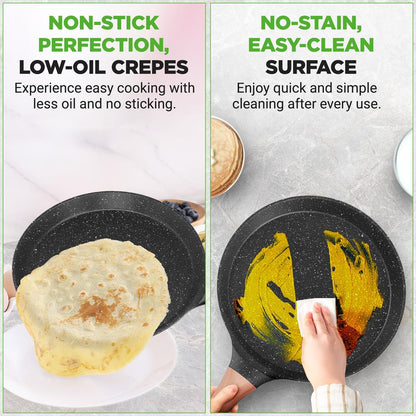 11 Non-Stick Crepe Pan Easy Clean Marble Coating Includes Spreader