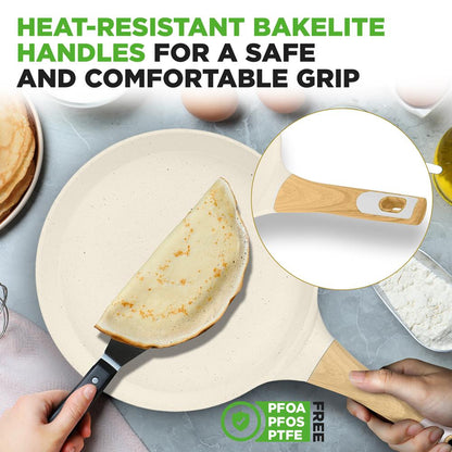 11 Non-Stick Crepe Pan Easy Clean Marble Coating White Cream Marble