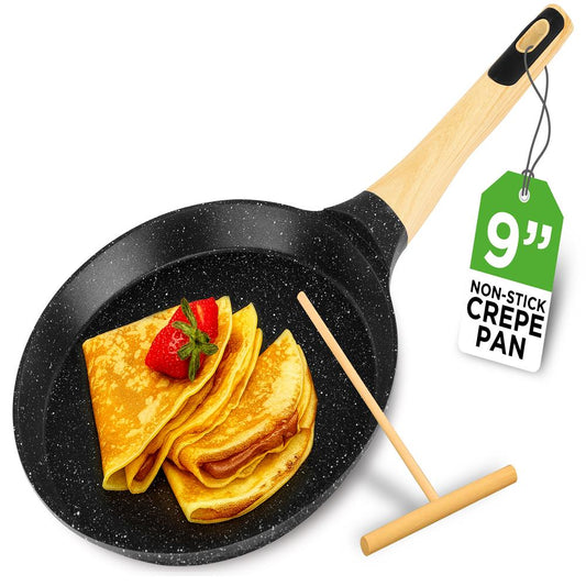 Non-Stick Crepe Pan Even Heat Marble Coating Includes Spreader
