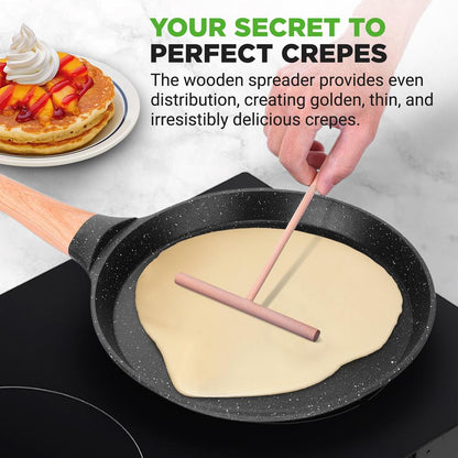 Non-Stick Crepe Pan Even Heat Marble Coating Includes Spreader