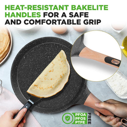 Non-Stick Crepe Pan Even Heat Marble Coating Includes Spreader