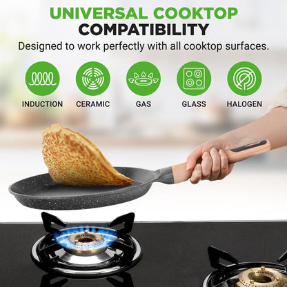 Non-Stick Crepe Pan Even Heat Marble Coating Includes Spreader
