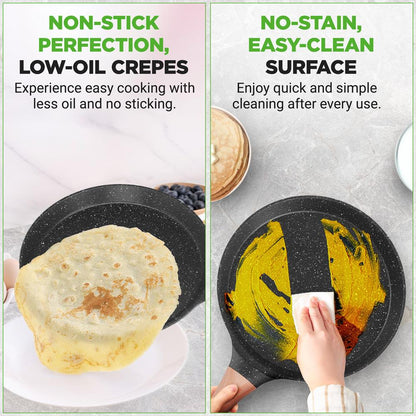 Non-Stick Crepe Pan Even Heat Marble Coating Includes Spreader