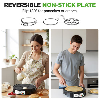 12 Reversible Crepe And Pancake Maker And Aluminum Hot Plate Griddle Cooktop With Led Indicator And Adjustable Temperature Control
