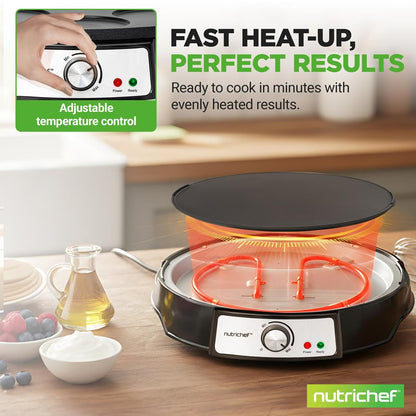 12 Reversible Crepe And Pancake Maker And Aluminum Hot Plate Griddle Cooktop With Led Indicator And Adjustable Temperature Control