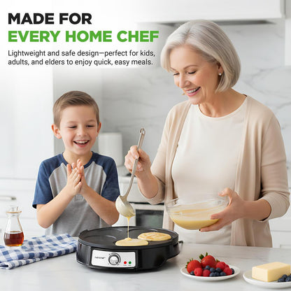 12 Reversible Crepe And Pancake Maker And Aluminum Hot Plate Griddle Cooktop With Led Indicator And Adjustable Temperature Control