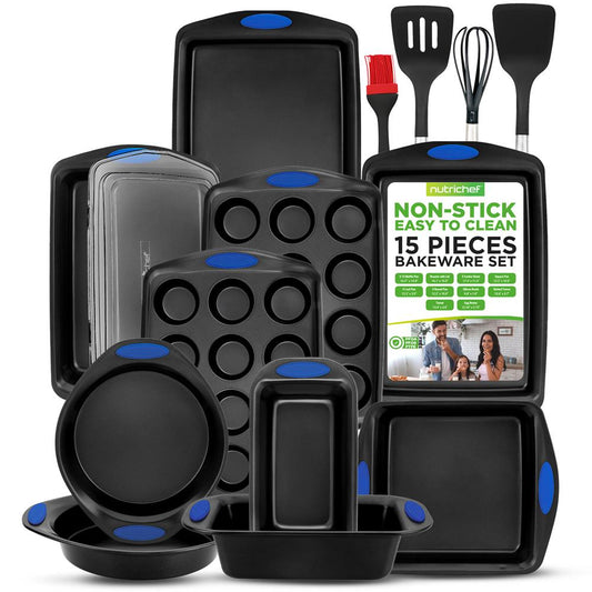 15-Piece Nonstick Bakeware Set Durable Carbon Steel Gold