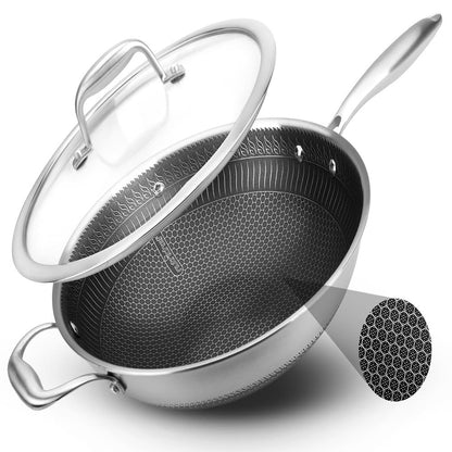 12 Stainless Steel Wok - Quick Heat Non-Stick Scratch-Resistant