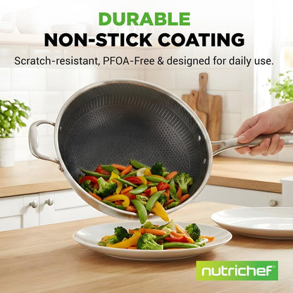 12 Stainless Steel Wok - Quick Heat Non-Stick Scratch-Resistant