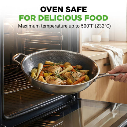 12 Stainless Steel Wok - Quick Heat Non-Stick Scratch-Resistant