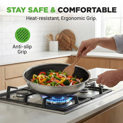 12 Stainless Steel Wok - Quick Heat Non-Stick Scratch-Resistant