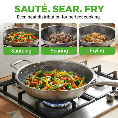 12 Stainless Steel Wok - Quick Heat Non-Stick Scratch-Resistant