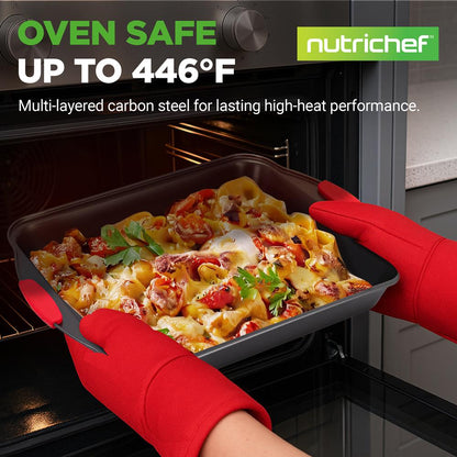 6-Piece Nonstick Bakeware Set Carbon Steel Red Silicone Handles