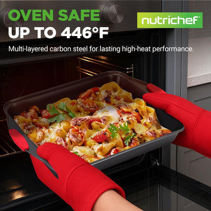 8-Piece Nonstick Bakeware Set Carbon Steel Red Silicone Handles
