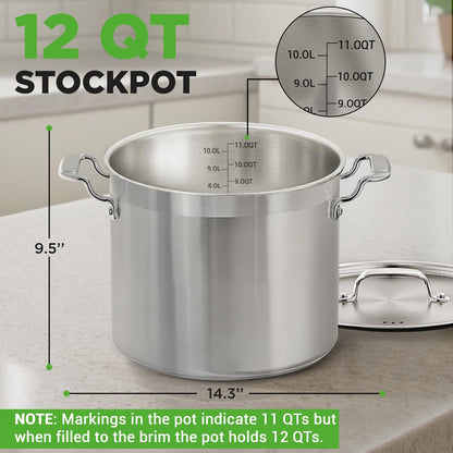 12-Quart Stockpot for Stew & Soup Induction Compatible Stainless Steel