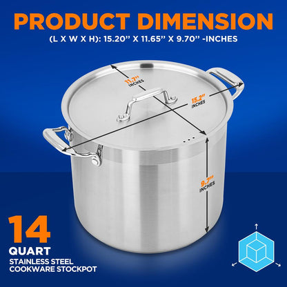 14 Qt Stock Pot - Even Heat Induction Ready Stainless Steel