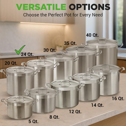 24 Qt Stainless Steel Stockpot Even Heat Induction Compatible