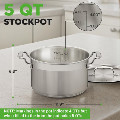 5-Quart Stockpot for Even Heat Stainless Steel Induction Compatible