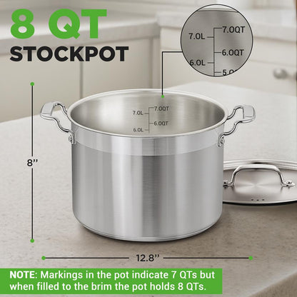 8 Qt Stockpot for Soups & Stews Induction Safe Stainless Steel