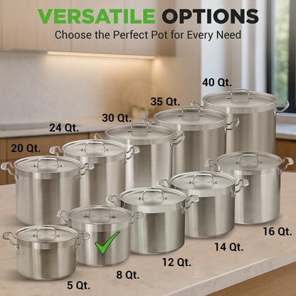 8 Qt Stockpot for Soups & Stews Induction Safe Stainless Steel