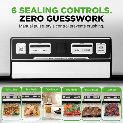 Nutrichef Vacuum Sealer Machine - 80Kpa Automatic Food Sealer With Built-In Cutter Storage Bag Compartment Air Suction Hose 1 Roll & 5 Vacuum Bags For Meal Prep Bulk Storage & Food Portioning (Silver)