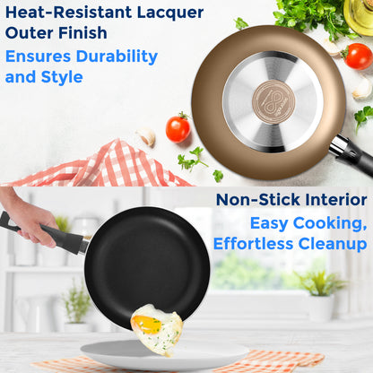 Kitchenware Pots & Pans Set – Basic Kitchen Cookware Black Non-Stick Coating Inside Heat Resistant Lacquer (20-Piece Set)