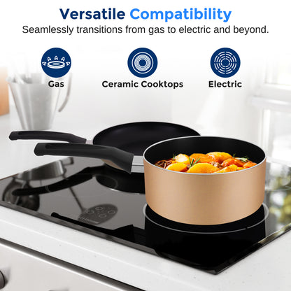 Kitchenware Pots & Pans Set – Basic Kitchen Cookware Black Non-Stick Coating Inside Heat Resistant Lacquer (20-Piece Set)