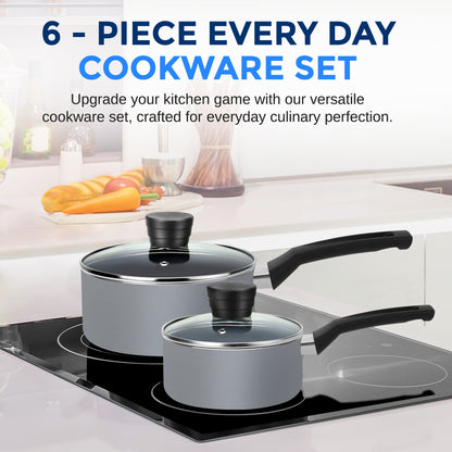 Kitchenware Pots & Pans Set – Basic Kitchen Cookware Black Non-Stick Coating Inside Heat Resistant Lacquer (6-Piece Set)