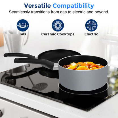 Kitchenware Pots & Pans Set – Basic Kitchen Cookware Black Non-Stick Coating Inside Heat Resistant Lacquer (6-Piece Set)